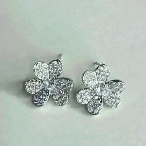 Silver Pave Flower Stud Earrings